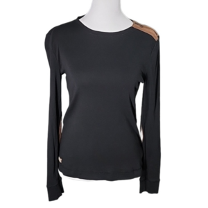 LRL LAUREN JEANS CO. 100% COTTON LONG SLEEVE BLACK SHIRT W/SUADE ELBOW PATCHES M